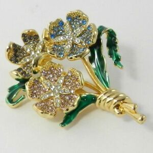 Womens Charter Club Multicolor Rhinestone Flower Bouquet Brooch